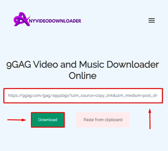 9GAG Video and Music Downloader Online paste link url and click download