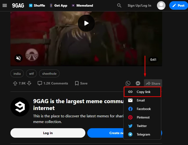 9GAG Video copy link url