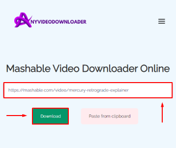 Mashable Video Downloader paste url and click download