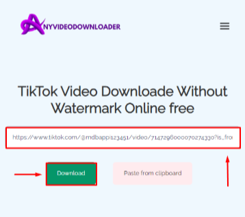 TikTok Video Downloader paste link and click download.psd