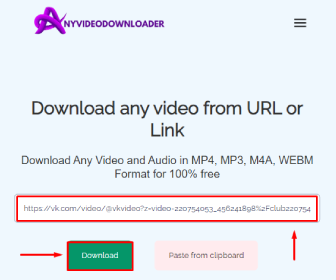 Vk Video Downloader paste link and click download