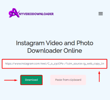 Instagram Video and Photo Downloader paste link and click download